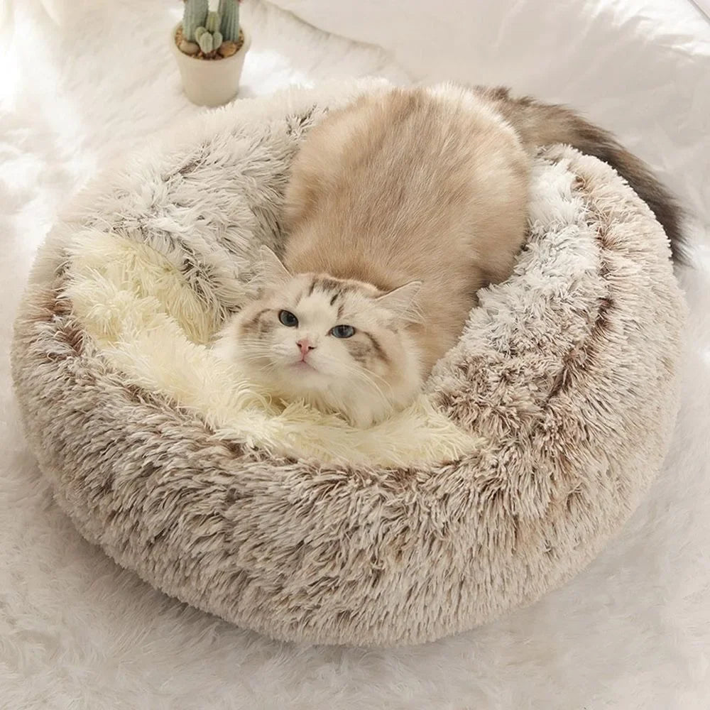 2 in 1 Soft Plush Pet Bed with Cover round Cat Bed Pet Mattress Warm Cat Dog Sleeping Nest Cave for Small Dogs
