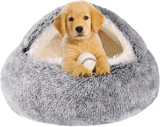 2-in-1 Plush Cave & Round Dog Bed — Zip-Off Cover